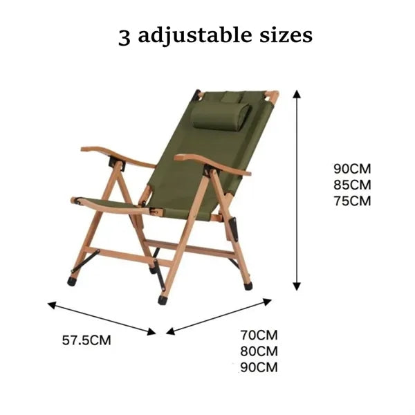 Adjustable Reclining Camping Chair with Wooden Armrest