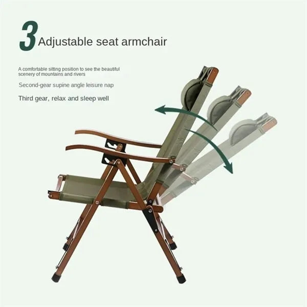 Adjustable Reclining Camping Chair with Wooden Armrest