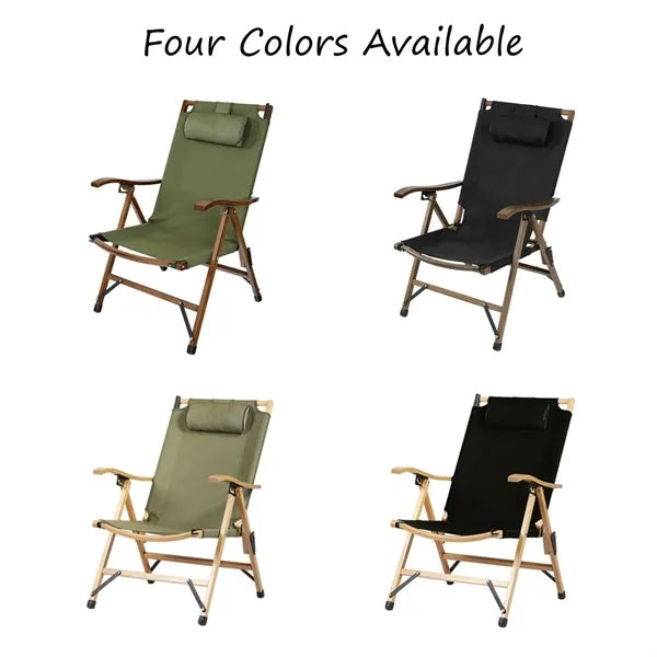 Adjustable Reclining Camping Chair with Wooden Armrest