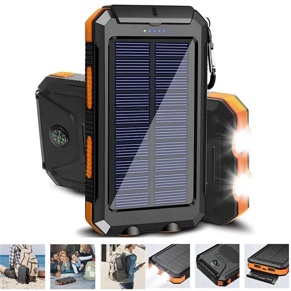 10000mAh Solar Power Bank with LED Light and Compass