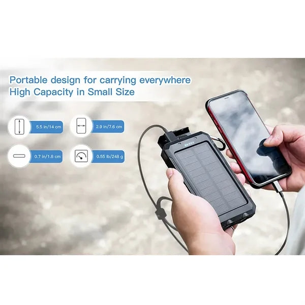 10000mAh Solar Power Bank with LED Light and Compass