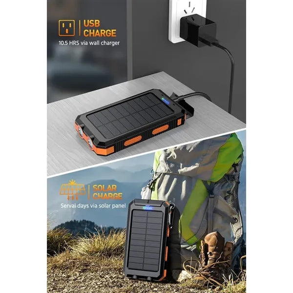 10000mAh Solar Power Bank with LED Light and Compass
