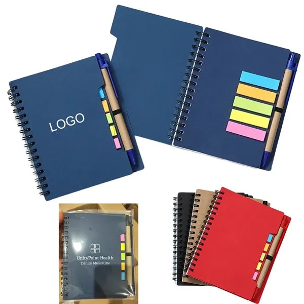 Spiral Notebook with Sticky Notes and Pen