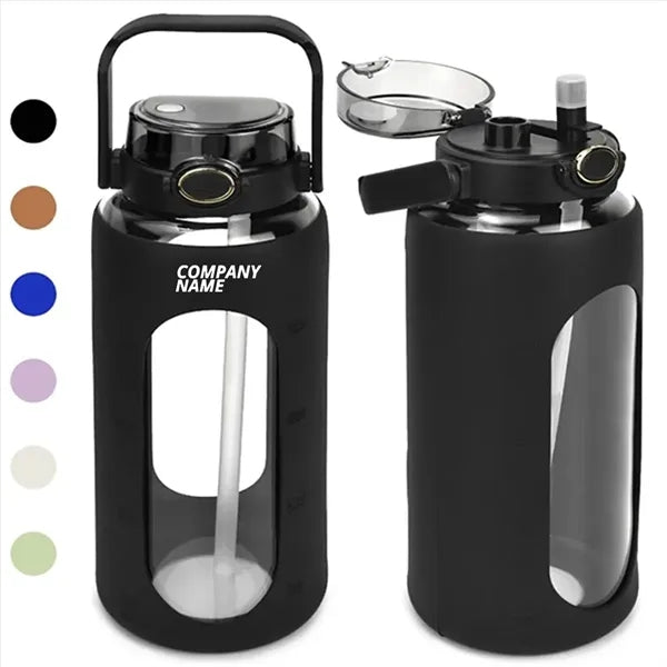 Half Gallon/64oz Glass Water Bottle with Straw