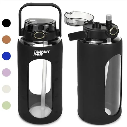 Half Gallon/64oz Glass Water Bottle with Straw