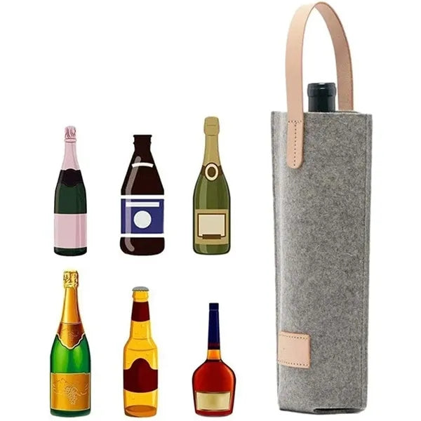 Portable Felt Wine Carrier Tote Bag with PU Leather Handle