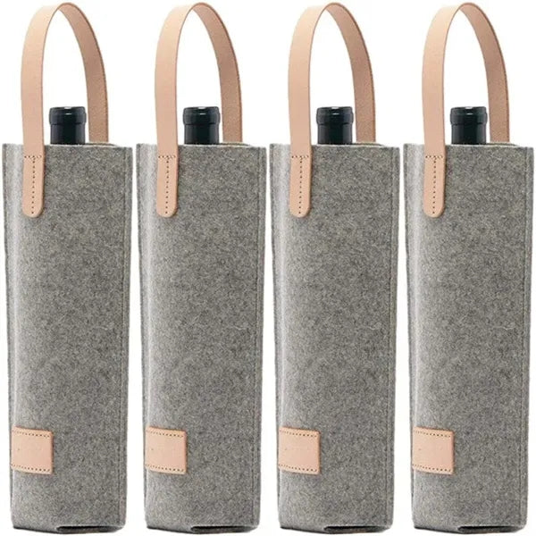 Portable Felt Wine Carrier Tote Bag with PU Leather Handle