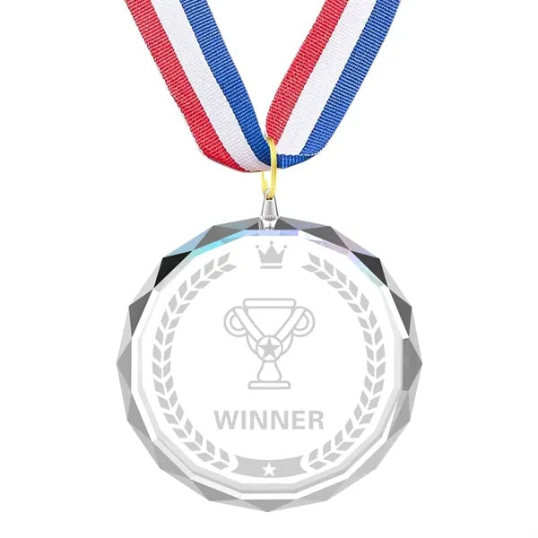 Crystal Award Medal with Neck Ribbon Football Basketball