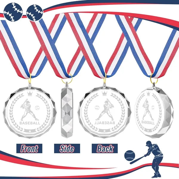 Crystal Award Medal with Neck Ribbon Football Basketball
