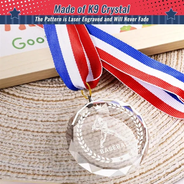Crystal Award Medal with Neck Ribbon Football Basketball