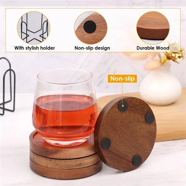 Logo Large Round Natrual Wooden Drink Cup Coasters