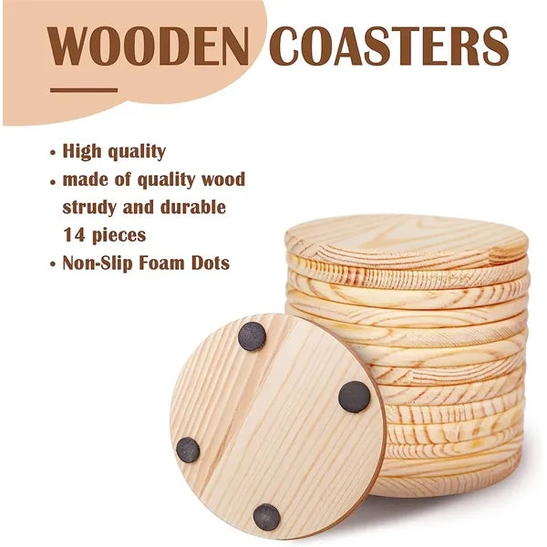 Logo Large Round Natrual Wooden Drink Cup Coasters