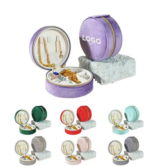 Small Round Jewelry Zipper Storage Case Box