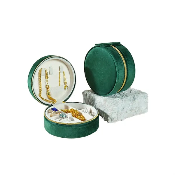Small Round Jewelry Zipper Storage Case Box