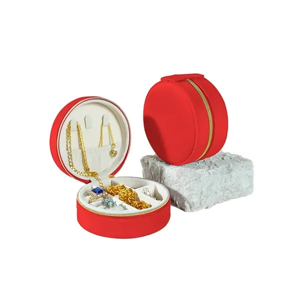 Small Round Jewelry Zipper Storage Case Box