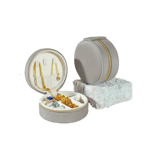 Small Round Jewelry Zipper Storage Case Box