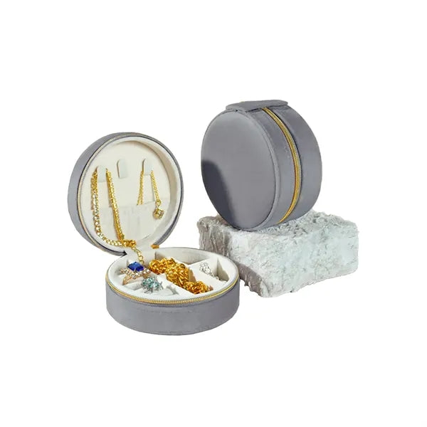 Small Round Jewelry Zipper Storage Case Box