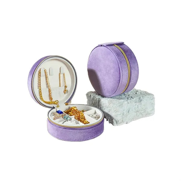 Small Round Jewelry Zipper Storage Case Box
