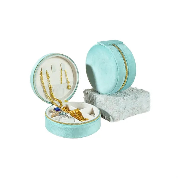 Small Round Jewelry Zipper Storage Case Box