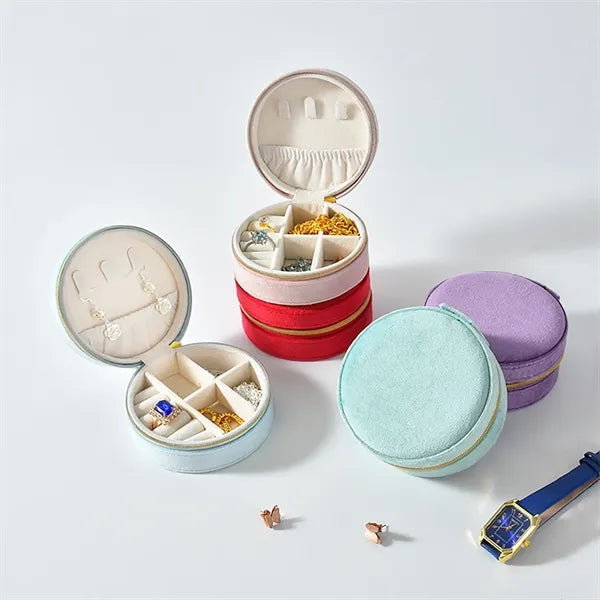 Small Round Jewelry Zipper Storage Case Box