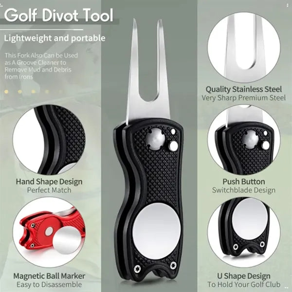 Metal Foldable Golf Divot Tool with Magnetic Ball Marker
