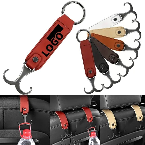 Leather Car Backseat Hooks: Dual Hooks For Bags & Bottles