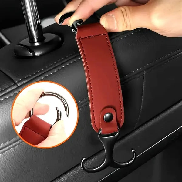 Leather Car Backseat Hooks: Dual Hooks For Bags & Bottles
