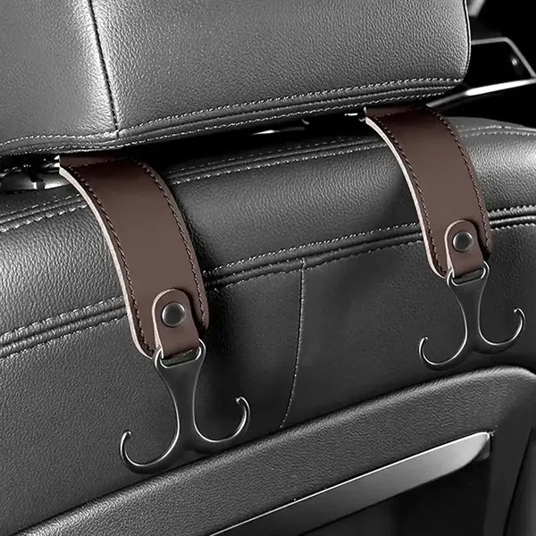 Leather Car Backseat Hooks: Dual Hooks For Bags & Bottles
