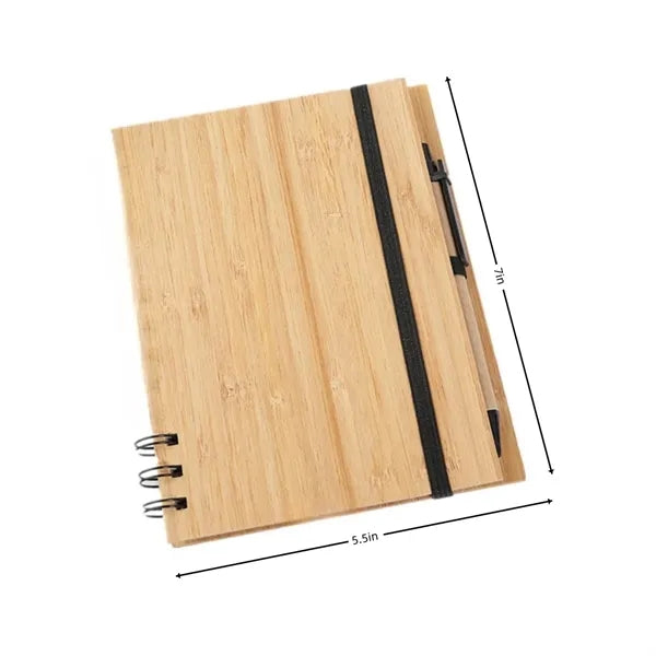 Bamboo Cover Recycled Paper Notebook With Pen