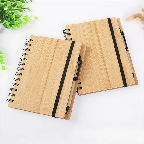 Bamboo Cover Recycled Paper Notebook With Pen
