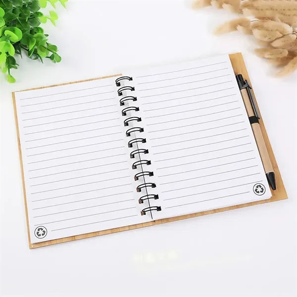 Bamboo Cover Recycled Paper Notebook With Pen