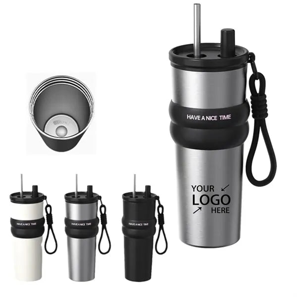 24OZ Stainless Steel Tumbler Water Bottle with Lid and Straw