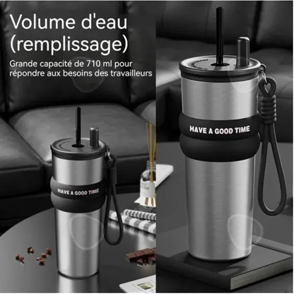 24OZ Stainless Steel Tumbler Water Bottle with Lid and Straw