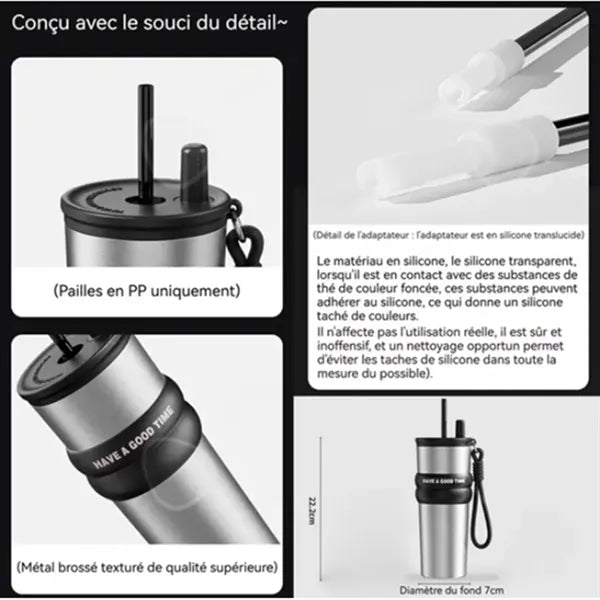 24OZ Stainless Steel Tumbler Water Bottle with Lid and Straw