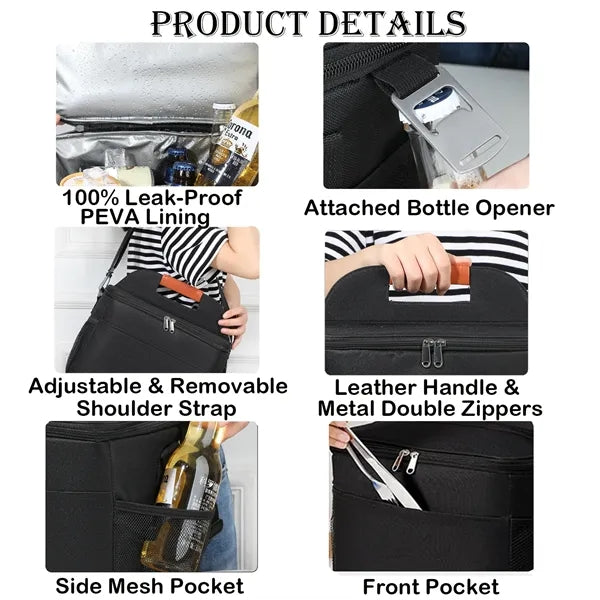 24 Can Insulated Cooler Bag Leakproof PEVA 600D Multi Pocket