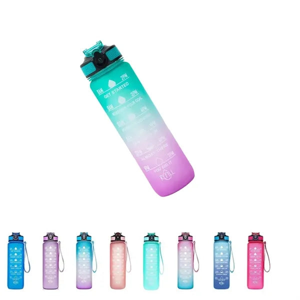 32 oz Water Bottle with Time Marker Carry Strap