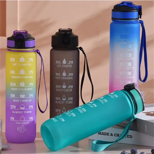 32 oz Water Bottle with Time Marker Carry Strap
