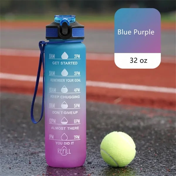 32 oz Water Bottle with Time Marker Carry Strap