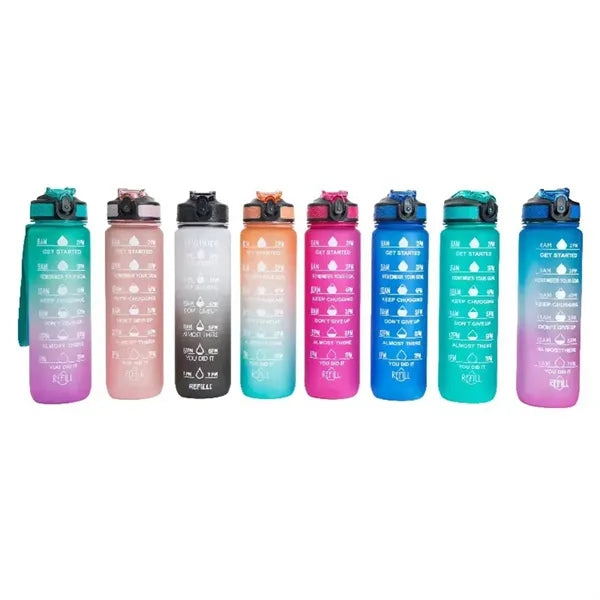 32 oz Water Bottle with Time Marker Carry Strap
