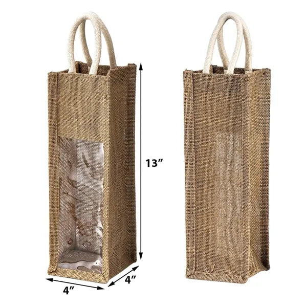 Burlap Wine Bottle Bags Jute Wine Gift Bag with Window and H