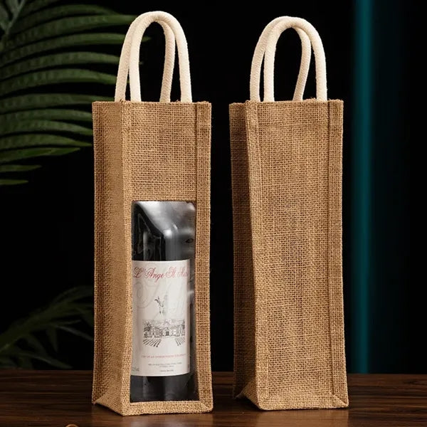Burlap Wine Bottle Bags Jute Wine Gift Bag with Window and H