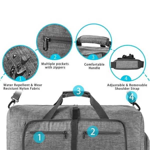 Foldable Travel Duffel Bag with Shoes Compartment for Men Wo