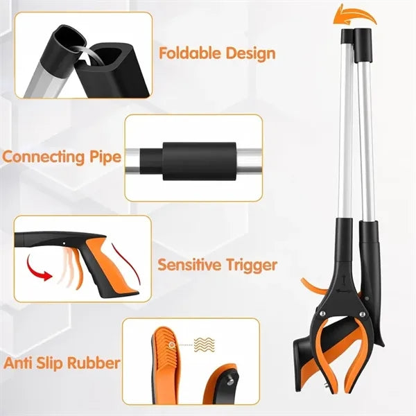 Foldable Reacher Grabber Pickup Tool with 360 Rotating Jaw &