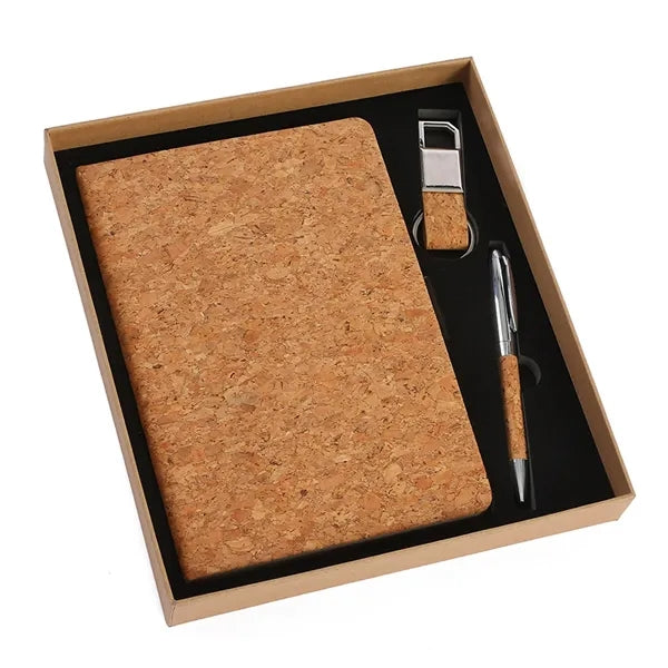Cork Journal with Pen and Keychain Set