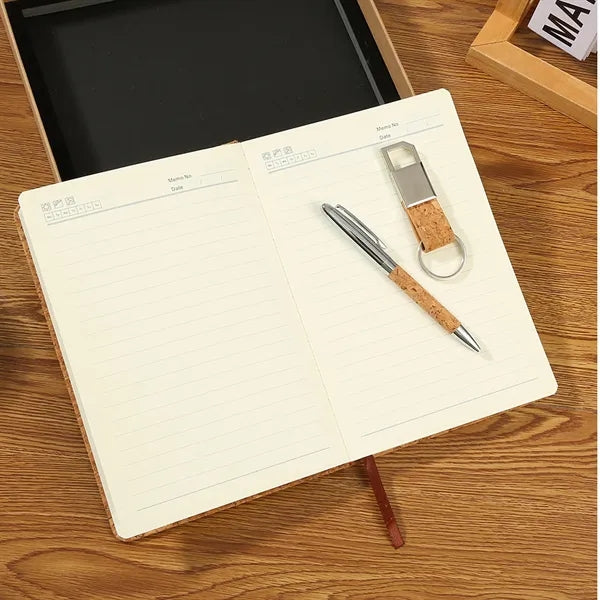 Cork Journal with Pen and Keychain Set