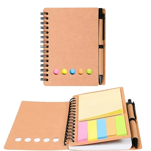 Spiral Notebook with Pen, Sticky Notes and Page Marker