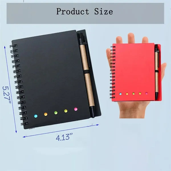 Spiral Notebook with Pen, Sticky Notes and Page Marker