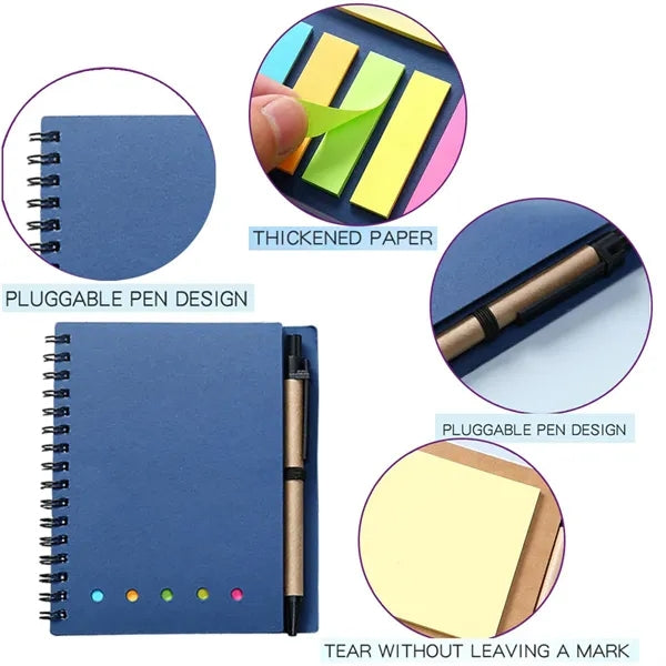 Spiral Notebook with Pen, Sticky Notes and Page Marker