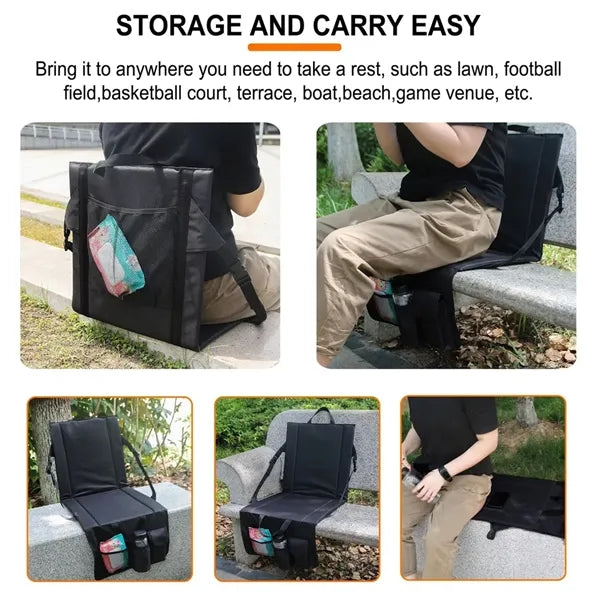 Folding Stadium Seat Cushion With Back Support Cup Holder