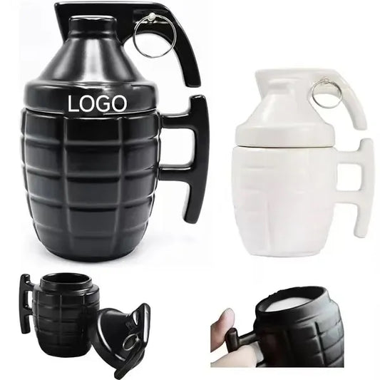 11.8Oz Grenade-Shaped Ceramic Mug With Lid